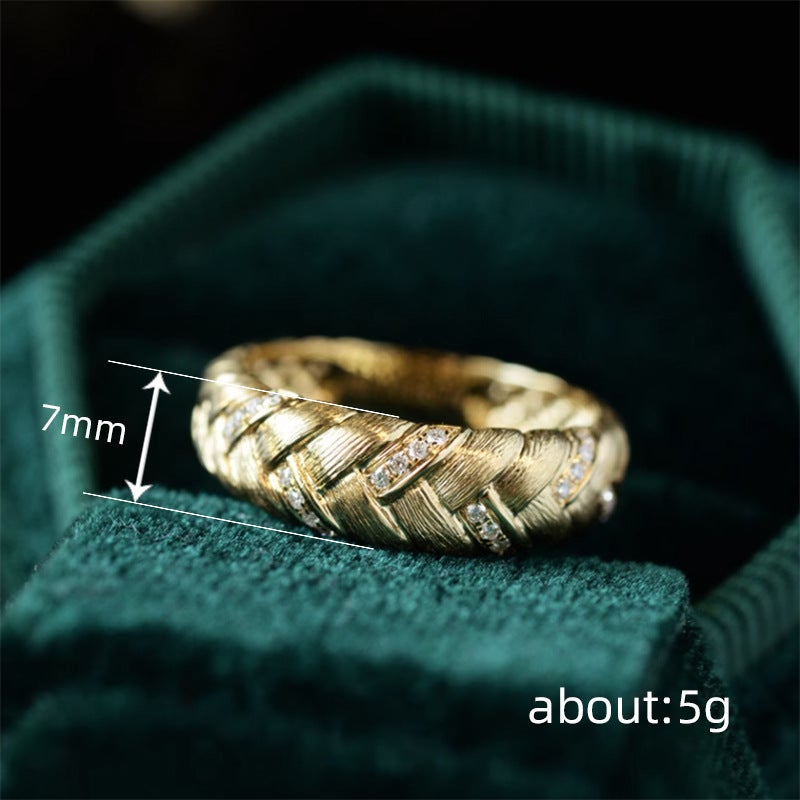 Hui Tan Wire Woven Fashion Ring Light Luxury Retro Style Textured Finger Ring Twist Design Sense Zircon Finger Ring - Image 5